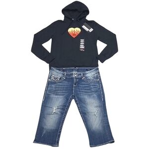 Vigoss Capri Jean Distressed Worn Mid Waist Rise Embroidered Stitching 11/12